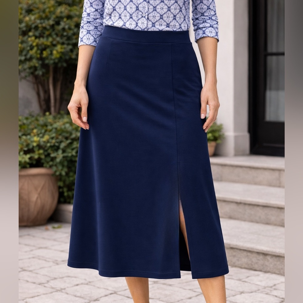 $90 Talbots Indigo Blue Cotton Blend Jersey Maxi Skirt 2Xp NWT